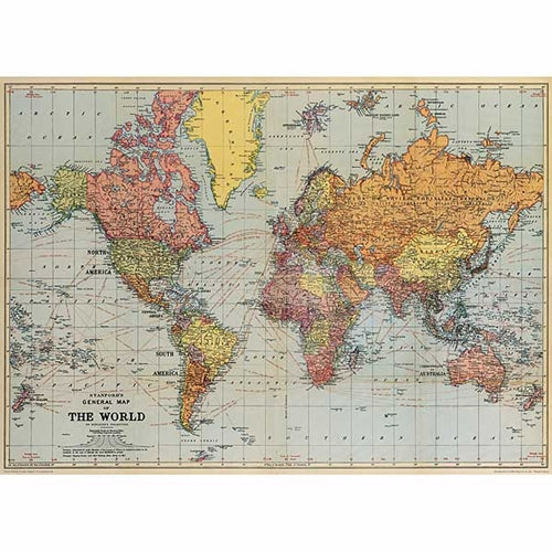 Cavallini Decorative Paper - World Map #1 20"x28" Sheet Cavallini Decorative Paper - World Map #1 20"x28" Sheet