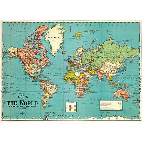 Cavallini Decorative Paper - World Map #4 20"x28" Sheet Cavallini Decorative Paper - World Map #4 20"x28" Sheet