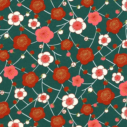Red, Pink, &amp; White Blossoms on Teal - 18"x24" Sheet Red, Pink, &amp; White Blossoms on Teal - 18"x24" Sheet