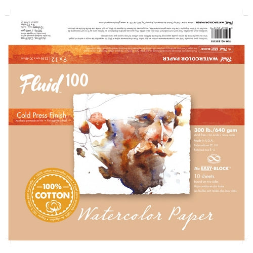 Fluid 100 Watercolor Paper Blocks - 300lb Cold Press 9"x12" - 10 Sheet Block