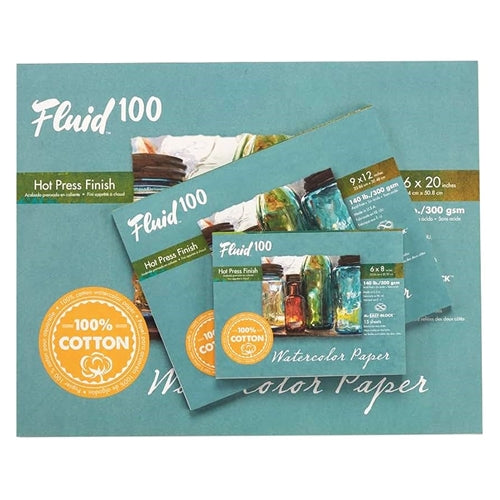 Fluid 100 Watercolor Paper Pochette - 140lb Hot Press - 8"x10" - 12 Sheet Pochette Fluid 100 Watercolor Paper Pochette - 140lb Hot Press - 8"x10" - 15 Sheet Pochette