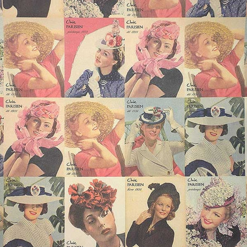 Rossi Decorated Papers from Italy - Fashion Hats 1930's 28"x40" Sheet Rossi Decorated Papers from Italy - Fashion Hats 1930's 28"x40" Sheet