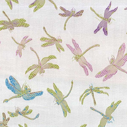 Chinese Brocade Paper- Rainbow Dragonfly on Silver 26x16.75" Sheet Chinese Brocade Paper- Rainbow Dragonfly on Silver 26x16.75" Sheet