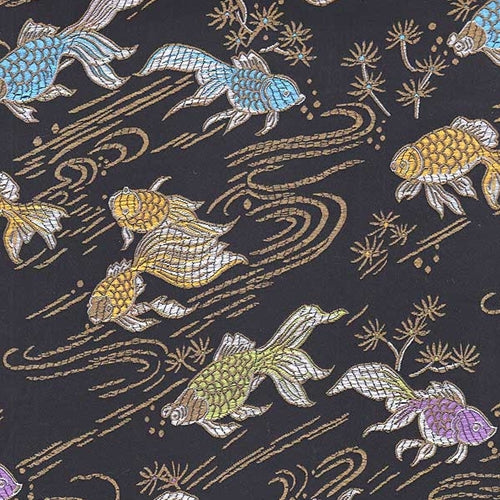 Chinese Brocade Paper- Goldfish on Black 26x16.75" Sheet Chinese Brocade Paper- Goldfish on Black 26x16.75" Sheet