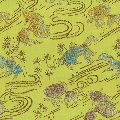 Chinese Brocade Paper- Goldfish on Green 26x16.75" Sheet Chinese Brocade Paper- Goldfish on Green 26x16.75" Sheet