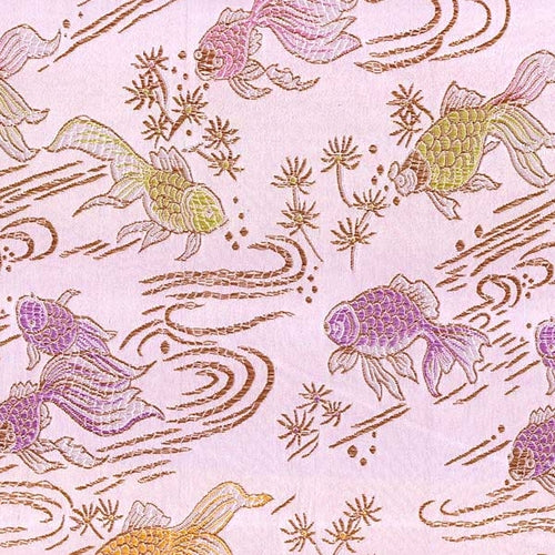 Chinese Brocade Paper- Goldfish on Pink 26x16.75" Sheet Chinese Brocade Paper- Goldfish on Pink 26x16.75" Sheet