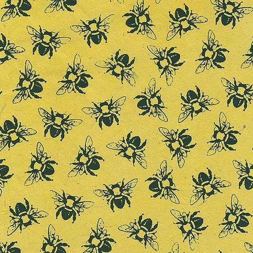 Nepalese Bumble Bee Printed Lokta  Bumble Bee Printed Lokta- Black on Yellow 20x30" Sheet