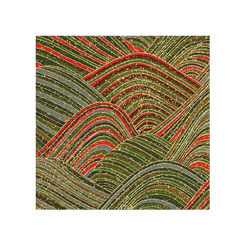 Chiyogami Paper- Red, Green, Gray, Amber, Gold Waves 18"x24" Sheet Chiyogami Paper- Red, Green, Gray, Amber, Gold Waves 18"x24" Sheet
