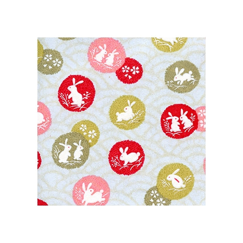 Chiyogami Paper- White Bunnies & Flowers on Sky Blue & Gold 18"x24" Sheet Chiyogami Paper- White Bunnies & Flowers on Sky Blue & Gold 18"x24" Sheet