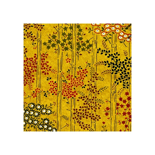 Chiyogami Paper- Bamboo Stalks with Leaves, Berries, & Flowers on Green 18"x24" Sheet Chiyogami Paper- Bamboo Stalks with Leaves, Berries, & Flowers on Green 18"x24" Sheet