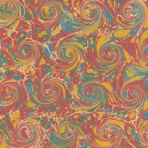 Handmade Italian Marble Paper- Scroll Swirls Blue, Red, and Yellow 19.5 x 27" Sheet Handmade Italian Marble Paper- Scroll Swirls Blue, Red, and Yellow 19.5 x 27" Sheet
