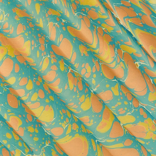 Handmade Italian Marble Paper- Spanish Wave Turquoise, Yellow, Orange 19.5 x 27" Sheet Handmade Italian Marble Paper- Spanish Wave Turquoise, Yellow, Orange 19.5 x 27" Sheet