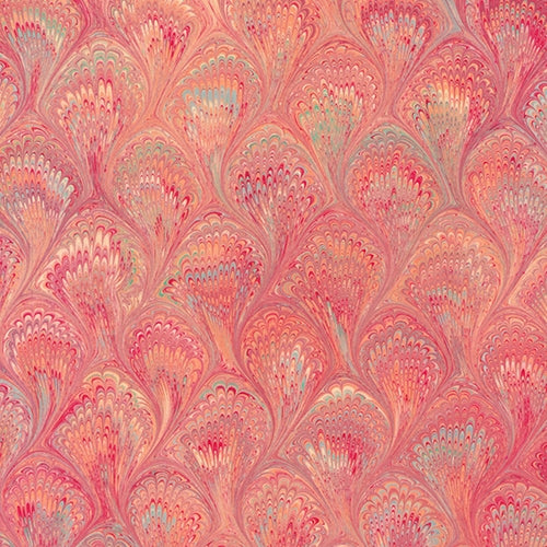 Handmade Italian Marble Paper- Peacock Red Orange 19.5 x 27" Sheet Handmade Italian Marble Paper- Peacock Red Orange 19.5 x 27" Sheet