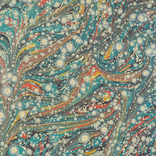 Handmade Italian Marble Paper- Sunspot Turquoise Orange 19.5 x 27" Sheet Handmade Italian Marble Paper- Sunspot Turquoise Orange 19.5 x 27" Sheet