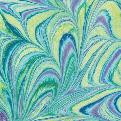 Thai Marbled Kozo Paper- Vibrant Cool Jewel Tones 22x30" Sheet Thai Marbled Kozo Paper- Vibrant Cool Jewel Tones 22x30" Sheet
