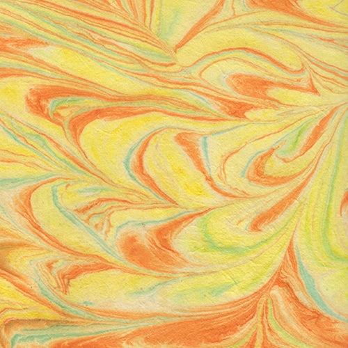 Thai Marbled Kozo Paper- Vibrant Warm Citrus Tones 22x30" Sheet Thai Marbled Kozo Paper- Vibrant Warm Citrus Tones 22x30" Sheet