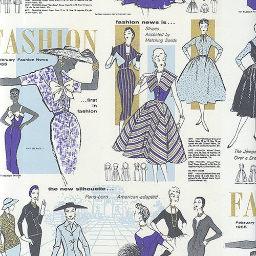 Rossi Decorated Papers from Italy - 1950's Women's Fashion, Blues 28"x40" Sheet *NEW!* Rossi Decorated Papers from Italy - 1950's Women's Fashion, Blues 28"x40" Sheet