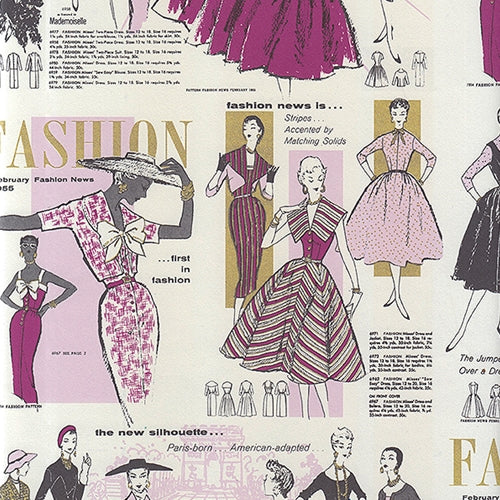Rossi Decorated Papers from Italy - 1950's Women's Fashion, Purples 28"x40" Sheet *NEW!* Rossi Decorated Papers from Italy - 1950's Women's Fashion, Purples 28"x40" Sheet