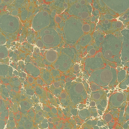 Handmade Italian Marble Paper- Stone Marble Olive Green with Orange Veins 19.5 x 27" Sheet Handmade Italian Marble Paper- Stone Marble Olive Green with Orange Veins 19.5 x 27" Sheet