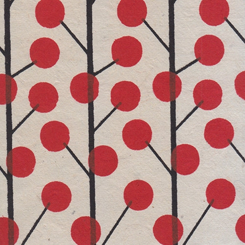 Nepalese Cherries and Branches Paper Cherries and Branches Paper- White Cherries with Silver Branches On Gray