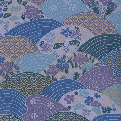 Japanese Chiyogami Paper- Decorative Blue & Purple Waves 19x25" Sheet Japanese Chiyogami Paper- Decorative Blue & Purple Waves 19x25" Sheet