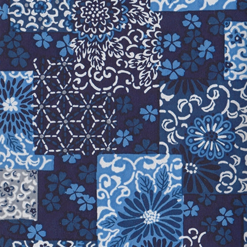 Japanese Chiyogami Paper- Indigo Floral Patchwork 19x25" Sheet Japanese Chiyogami Paper- Indigo Floral Patchwork 19x25" Sheet