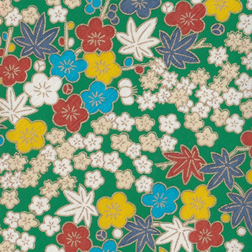 Japanese Chiyogami Paper- Bright Summer Flowers on Green 19x25" Sheet Japanese Chiyogami Paper- Bright Summer Flowers on Green 19x25" Sheet