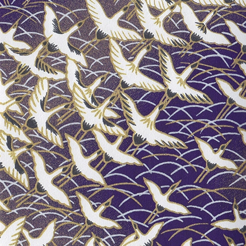 Japanese Chiyogami Paper- Cranes Fly Over Winter Grass 19x25" Sheet Japanese Chiyogami Paper- Cranes Fly Over Winter Grass 19x25" Sheet