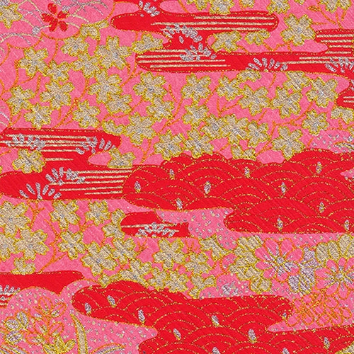 Japanese Chiyogami Paper- Gold & Silver Cherry Blossoms on Red & Pink 19"x26" Sheet Japanese Chiyogami Paper- Gold & Silver Cherry Blossoms on Red & Pink 19"x26" Sheet
