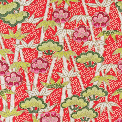 Japanese Chiyogami Paper- Bamboo Garden on Red 19"x25" Sheet Japanese Chiyogami Paper- Bamboo Garden on Red 19"x25" Sheet