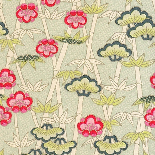 Japanese Chiyogami Paper- Bamboo Garden on Green 19"x25" Sheet Japanese Chiyogami Paper- Bamboo Garden on Green 19"x25" Sheet