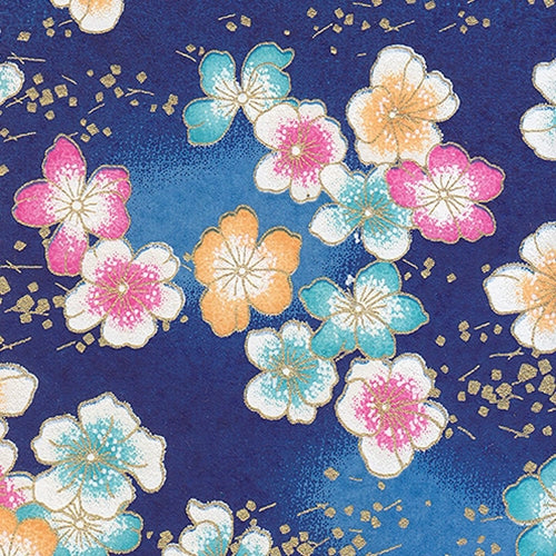 Japanese Chiyogami Paper- Pastel Tea Roses on Blue 19"x25" Sheet Japanese Chiyogami Paper- Pastel Tea Roses on Blue 19"x25" Sheet