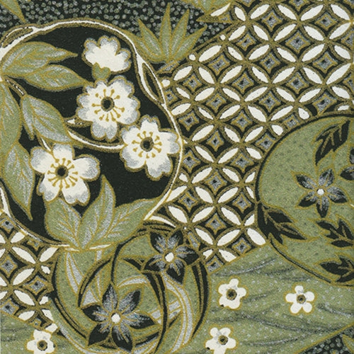 Japanese Chiyogami Paper- Green/Gold Floral Pattern 19"x25" Sheet Japanese Chiyogami Paper- Green/Gold Floral Pattern 19"x25" Sheet