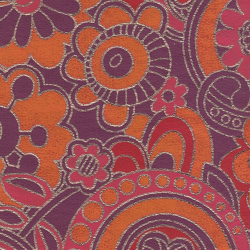 India Screen Printed Papers - Funkadelic Floral Paper- Pink. Orange, Red, & Gold on Magenta 22"x30" Sheet India Screen Printed Papers - Funkadelic Floral Paper- Pink. Orange, Red, & Gold on Magenta 22"x30" Sheet