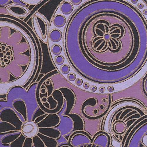 India Screen Printed Papers - Funkadelic Floral Paper- Purple, Lavender, Rose, & Gold on Black 22"x30" Sheet  India Screen Printed Papers - Funkadelic Floral Paper- Purple, Lavender, Rose, & Gold on Black 22"x30" Sheet