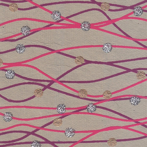 India Screen Printed Papers - Pink & Magenta Wavy Lines with Dots on Tan 22"x30" Sheet India Screen Printed Papers - Pink & Magenta Wavy Lines with Dots on Tan 22"x30" Sheet