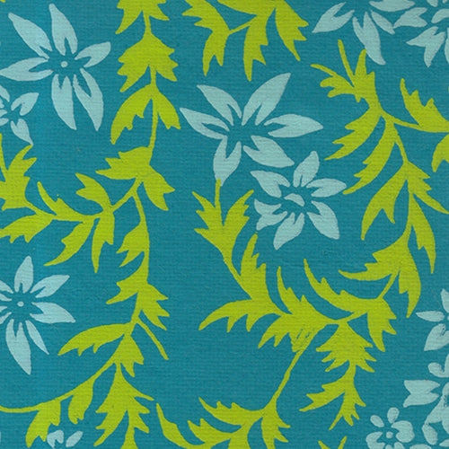 Printed Cotton Paper from India- Green & Pale Blue Floral on Turquoise 22x30 Inch Sheet Printed Cotton Paper from India- Green & Pale Blue Floral on Turquoise 22x30 Inch Sheet