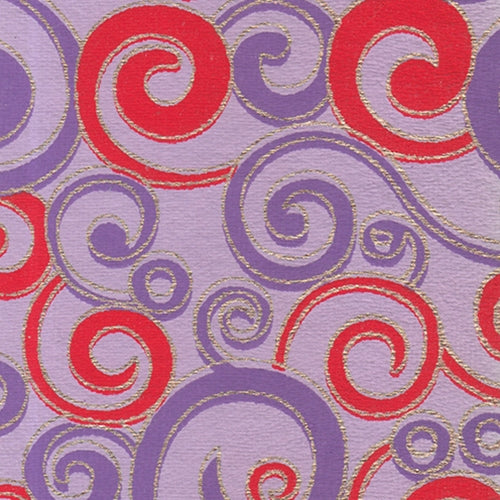Printed Cotton Paper from India- Red, Purple, and Gold Spirals on Lavender 22x30 Inch Sheet Printed Cotton Paper from India- Red, Purple, and Gold Spirals on Lavender 22x30 Inch Sheet