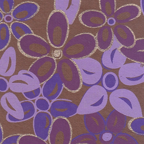 Printed Cotton Paper from India- Lavender, Purple, & Gold Flowers on Brown 22x30 Inch Sheet Printed Cotton Paper from India- Lavender, Purple, & Gold Flowers on Brown 22x30 Inch Sheet