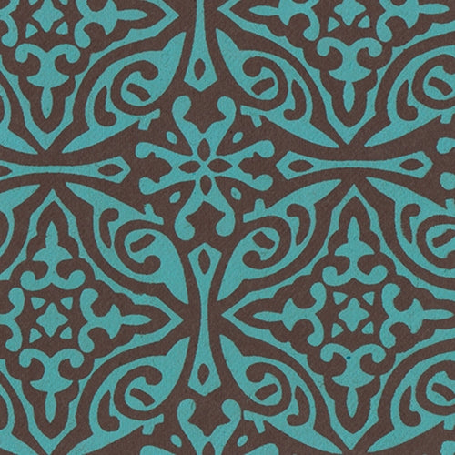 Printed Cotton Paper from India- Morroccan Print in Blue on Brown 22x30 Inch Sheet Printed Cotton Paper from India- Morroccan Print in Blue on Brown 22x30 Inch Sheet