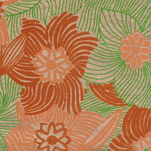 Printed Cotton Paper from India- Orange, Coral, & Green Floral on Gold 22x30 Inch Sheet Printed Cotton Paper from India- Orange, Coral, & Green Floral on Gold 22x30 Inch Sheet