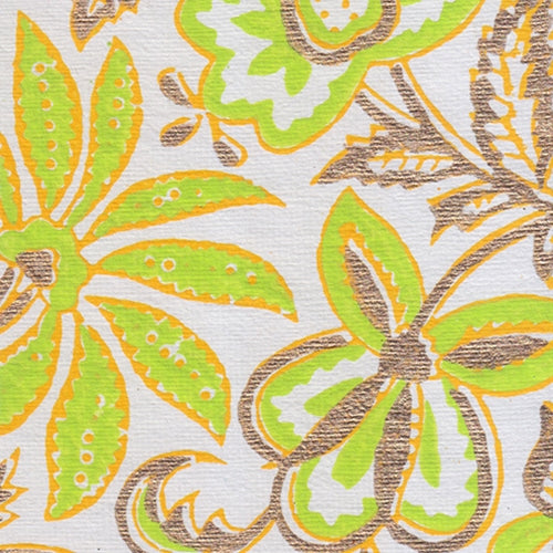 Printed Cotton Paper from India- Tropical Floral in Lime, Orange, and Gold on White 22x30 Inch Sheet Printed Cotton Paper from India- Tropical Floral in Lime, Orange, and Gold on White 22x30 Inch Sheet