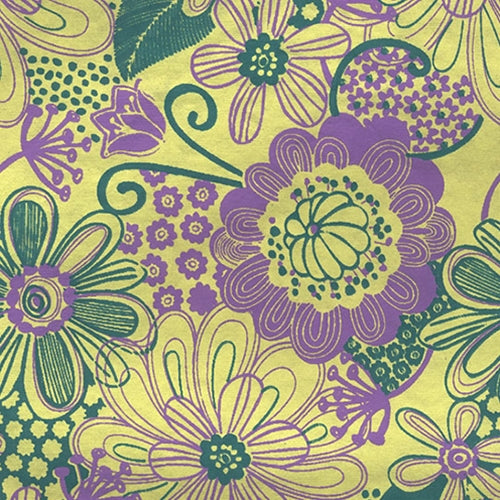 Printed Cotton Paper from India- Flower Power! Lavender & Green 22x30 Inch Sheet Printed Cotton Paper from India- Flower Power! Lavender & Green 22x30 Inch Sheet