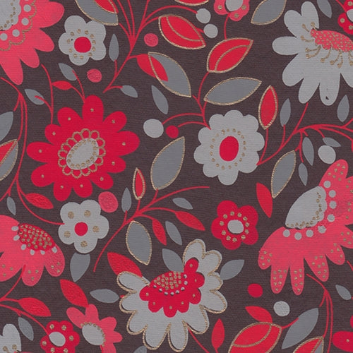 Printed Cotton Paper from India- Flowers and Leaves Print in Reds & Grays 20x30" Sheet Printed Cotton Paper from India- Flowers and Leaves Print in Reds & Grays 20x30" Sheet
