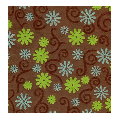 Flocked Velvet Paper- Blue and Green Flowers on Brown 22x30 inch sheet  Flocked Velvet Paper- Blue and Green Flowers on Brown 22x30 inch sheet