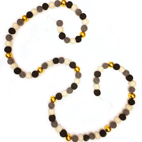 Decorative Felt Garland- Black, White, & Gray Pom Poms with Gold Balls Decorative Felt Garland- Black, White, & Gray Pom Poms with Gold Balls FG140BWS
