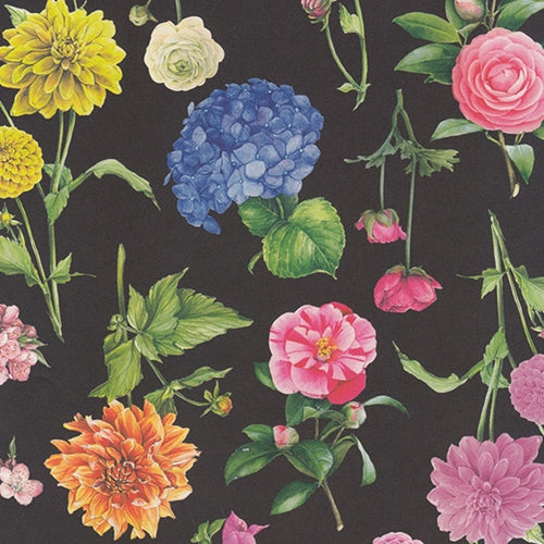 Tassotti Paper- Floral on Black 19.5x27.5 Inch Sheet Tassotti Paper- Floral on Black 19.5x27.5 Inch Sheet