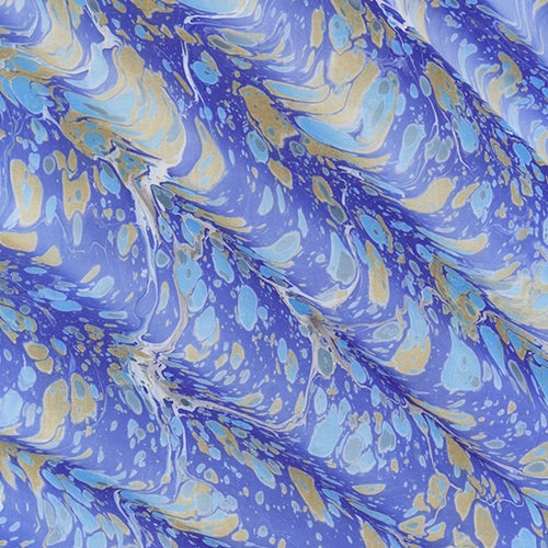 Handmade Italian Marble Paper- Spanish Wave Bright Blue & Gold 19.5 x 27" Sheet Handmade Italian Marble Paper- Bright Blue & Gold Spanish Wave 19.5 x 27" Sheet