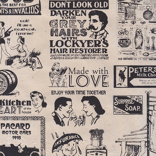 Nepalese Printed Paper- Vintage Advertisements "NEW!" Nepalese Printed Paper- Vintage Advertisements in Black on Natural 20x30" Sheet