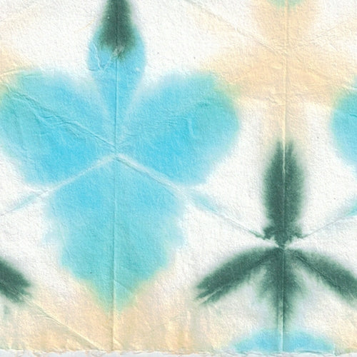 Itajime Shibori Flower Paper from Japan- Turquoise, Forest, Yellow Itajime Shibori Flower Paper from Japan- Turquoise, Forest, Yellow